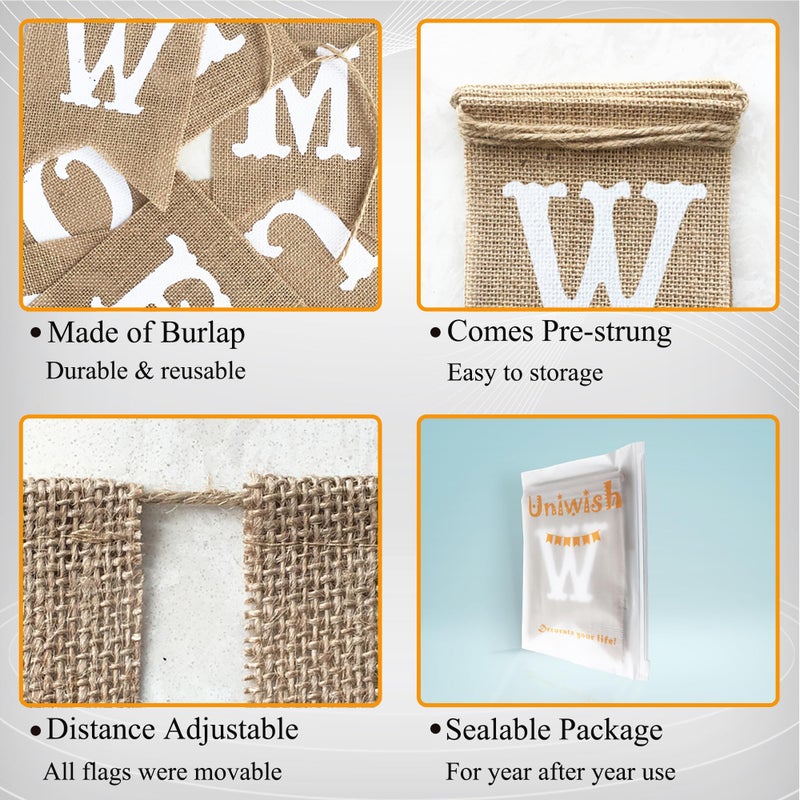Uniwish Welcome Banner Sign Garland Wedding Baby Shower Classroom Party Decorations Vintage Rustic Burlap Hanging Bunting Home DÃ©cor - Image 2